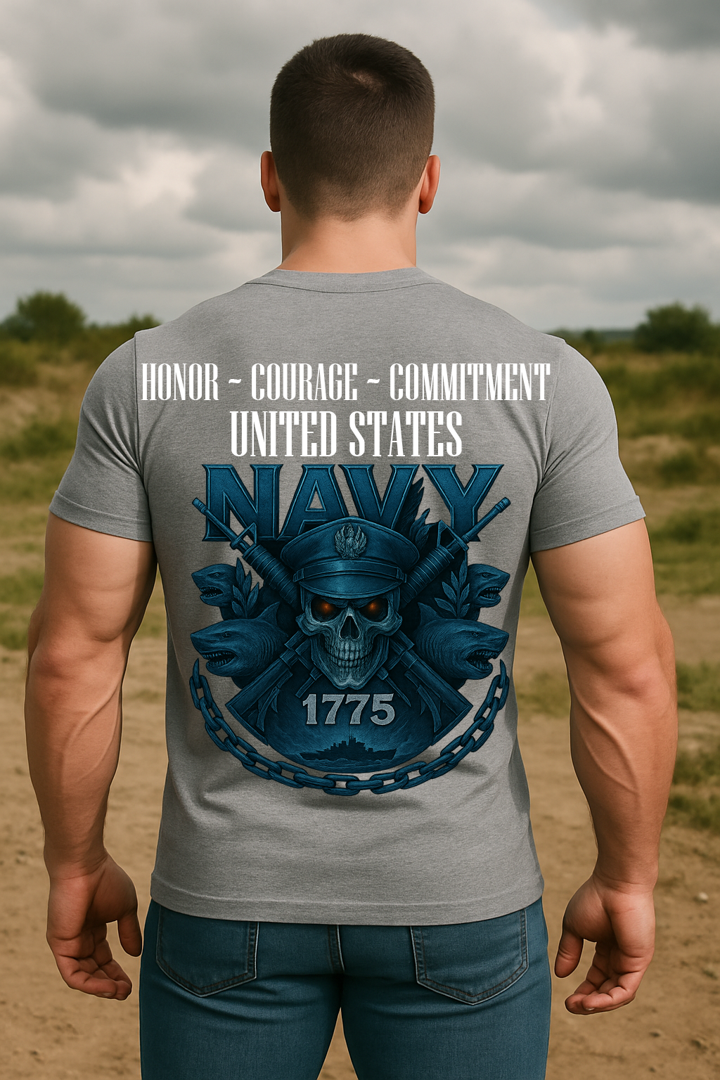 Honor Courage Commitment – U.S Navy Veteran Skull T-Shirt - 1775 Military Pride Tee