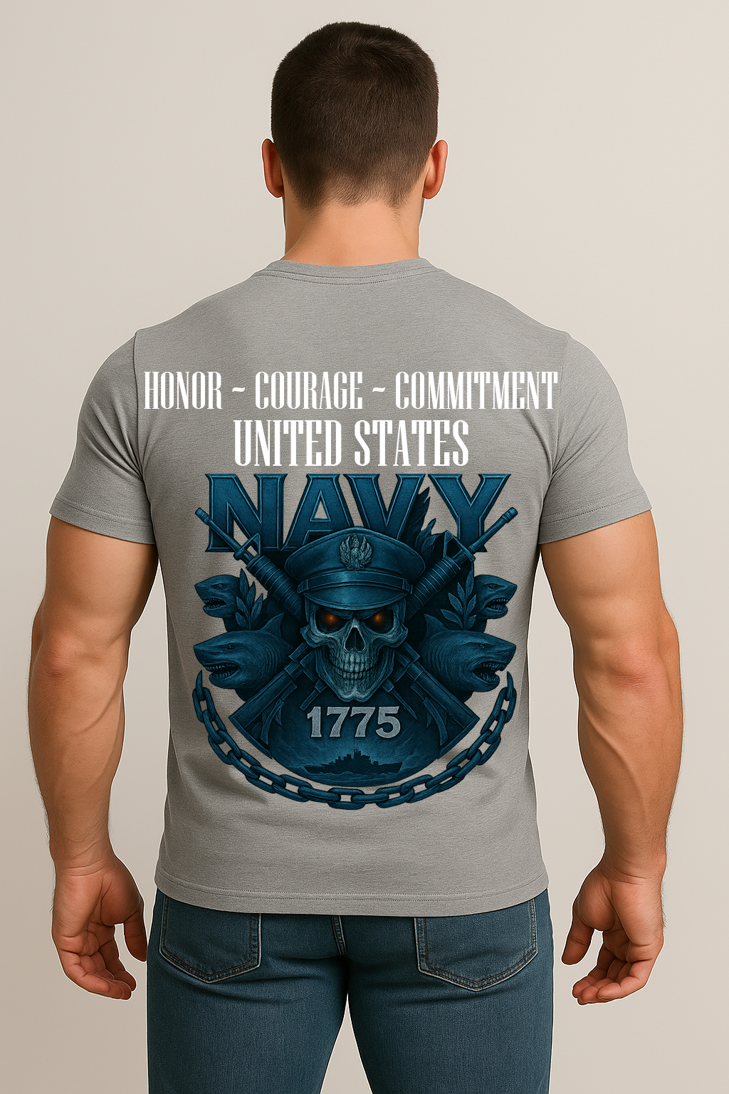 Honor Courage Commitment – U.S Navy Veteran Skull T-Shirt - 1775 Military Pride Tee