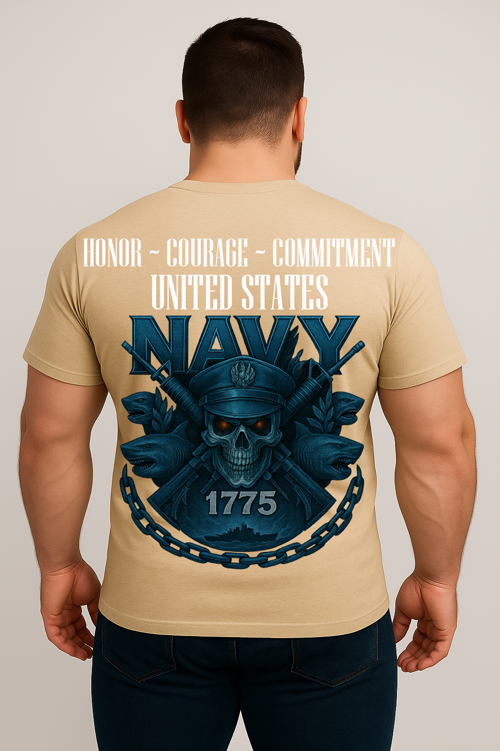 Honor Courage Commitment – U.S Navy Veteran Skull T-Shirt - 1775 Military Pride Tee