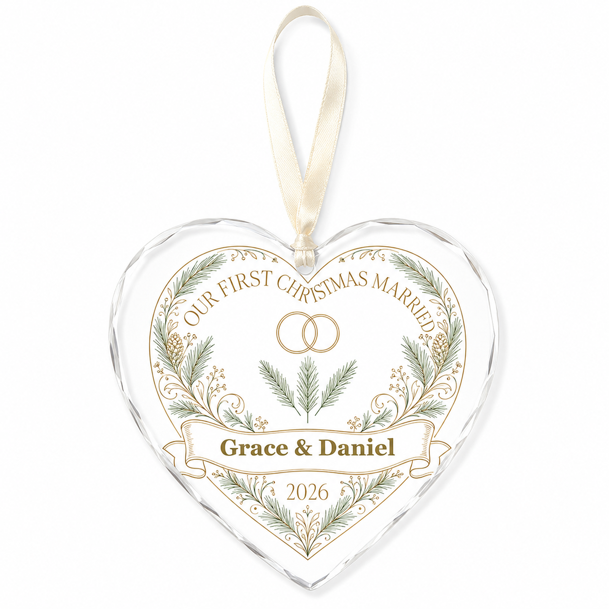 heart linear rings glass ornament mockup