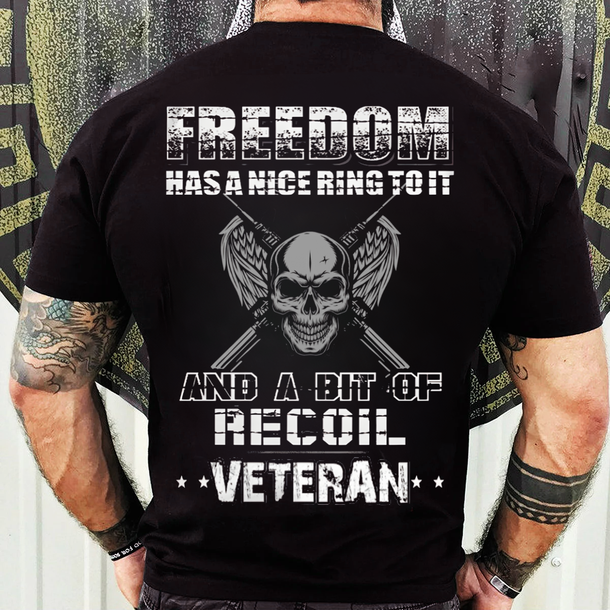 Freedom and Recoil Veteran Shirt - Skull and Rifles Design
