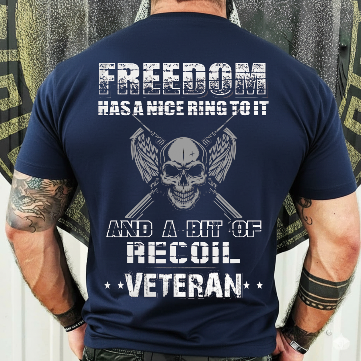 Freedom and Recoil Veteran Shirt - Skull and Rifles Design