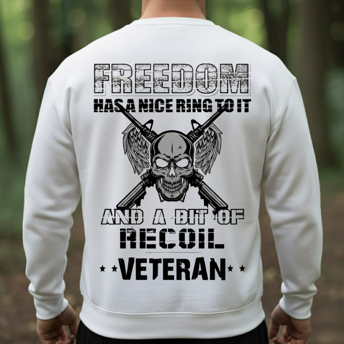 Freedom and Recoil Veteran Shirt - Skull and Rifles Design
