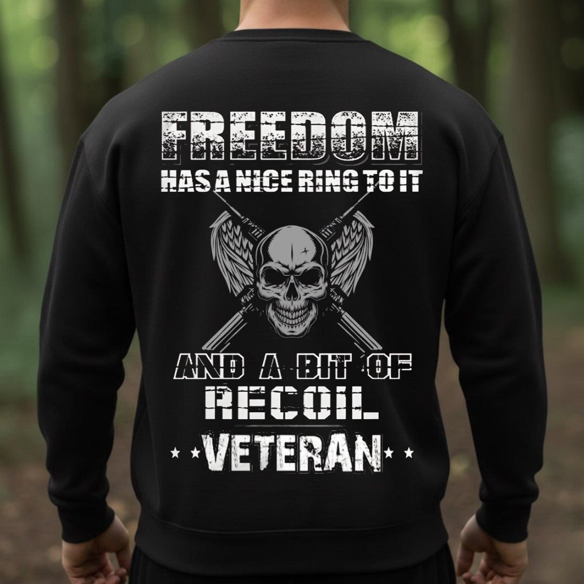 Freedom and Recoil Veteran Shirt - Skull and Rifles Design