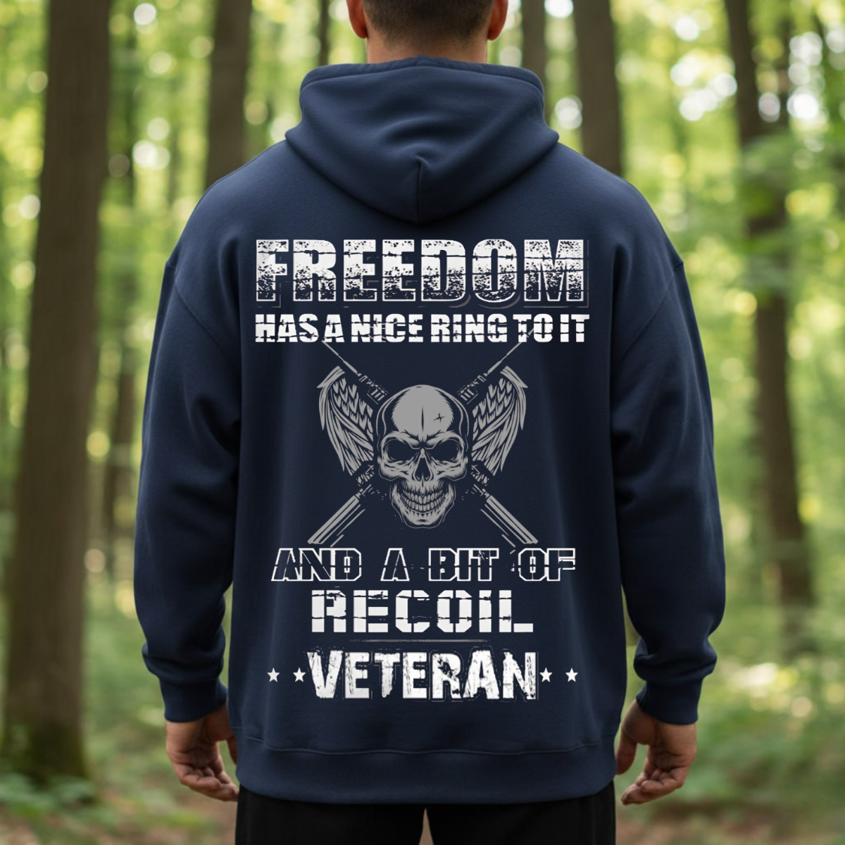 Freedom and Recoil Veteran Shirt - Skull and Rifles Design