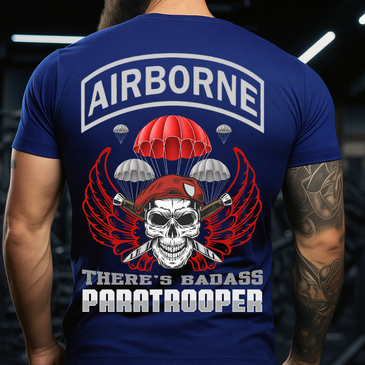 Badass Paratrooper – Airborne Veteran T-Shirt – Skull Parachute Tee – Gift for Army Veterans