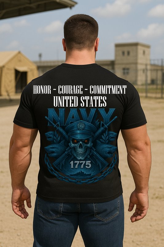 Honor Courage Commitment – U.S Navy Veteran Skull T-Shirt - 1775 Military Pride Tee