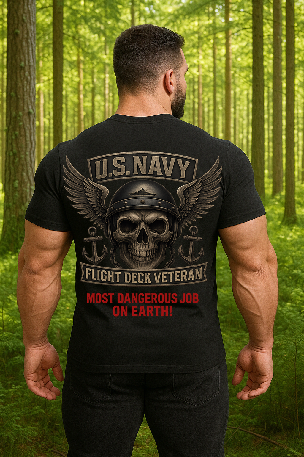 Navy Flight Deck Veteran Tee – Patriotic Military Skull Shirt