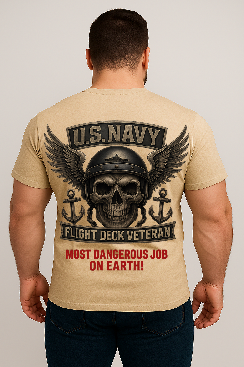 Navy Flight Deck Veteran Tee – Patriotic Military Skull Shirt