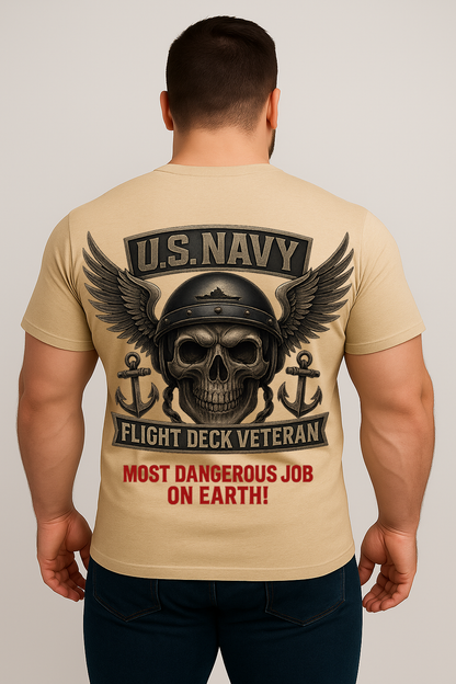 Navy Flight Deck Veteran Tee – Patriotic Military Skull Shirt