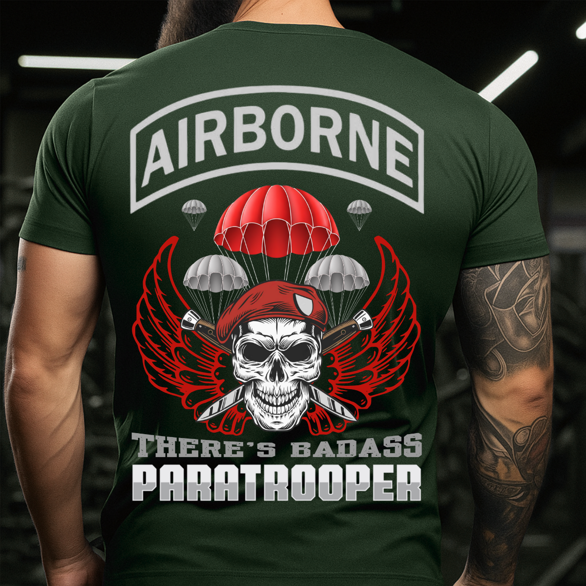 Badass Paratrooper – Airborne Veteran T-Shirt – Skull Parachute Tee – Gift for Army Veterans