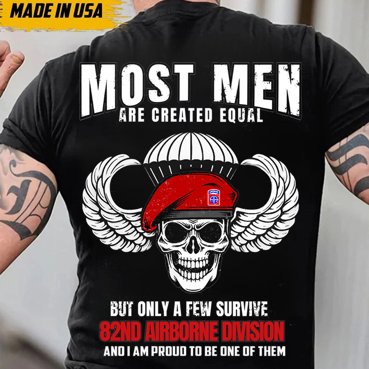 82nd Airborne Division T-Shirt – Paratrooper Skull Red Beret Tee, US Army Military Veteran Gift Shirt