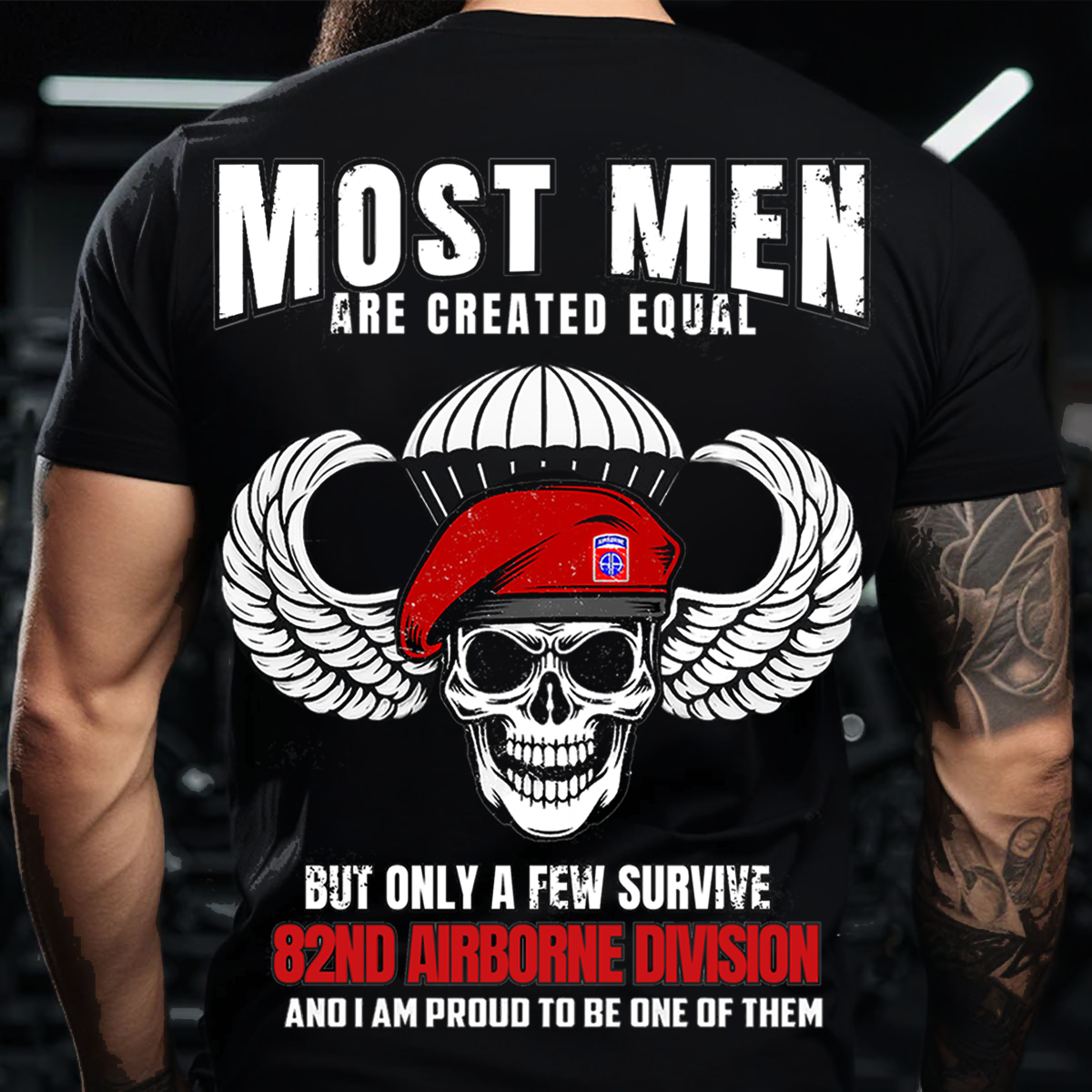 82nd Airborne Division T-Shirt – Paratrooper Skull Red Beret Tee, US Army Military Veteran Gift Shirt