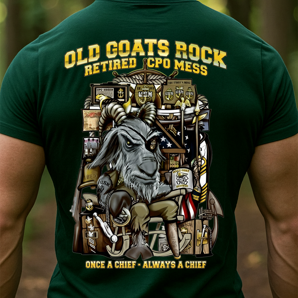 Old Goats Rock T-Shirt, Sweatshirt, Hoodie– US Navy Retired CPO Mess “Once a Chief Always a Chief” Shirt