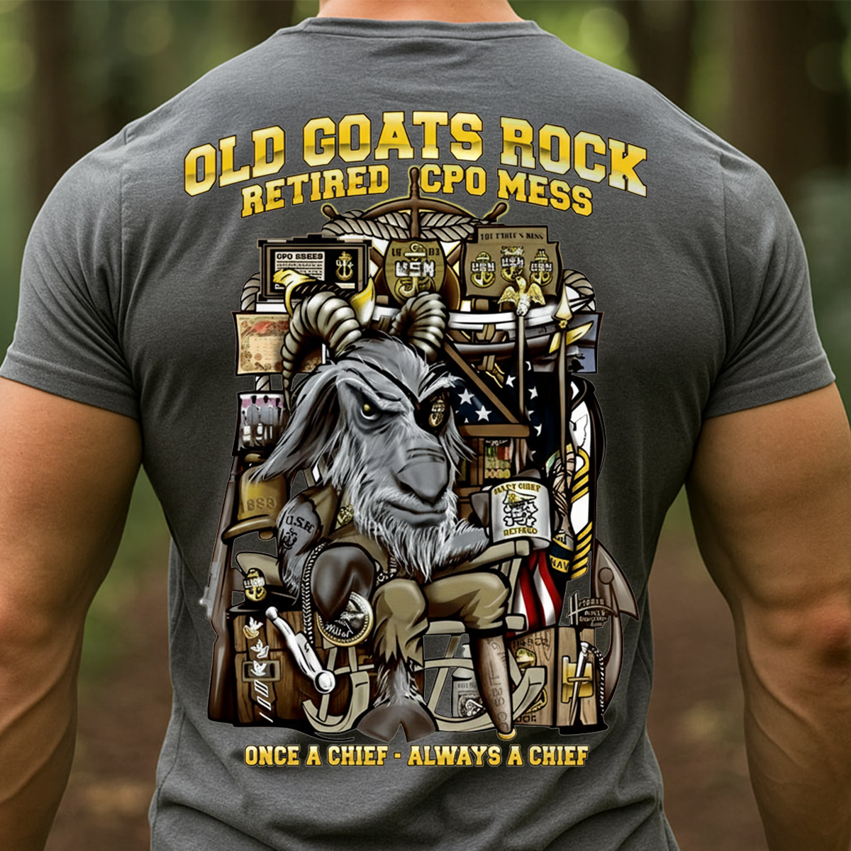 Old Goats Rock T-Shirt, Sweatshirt, Hoodie– US Navy Retired CPO Mess “Once a Chief Always a Chief” Shirt