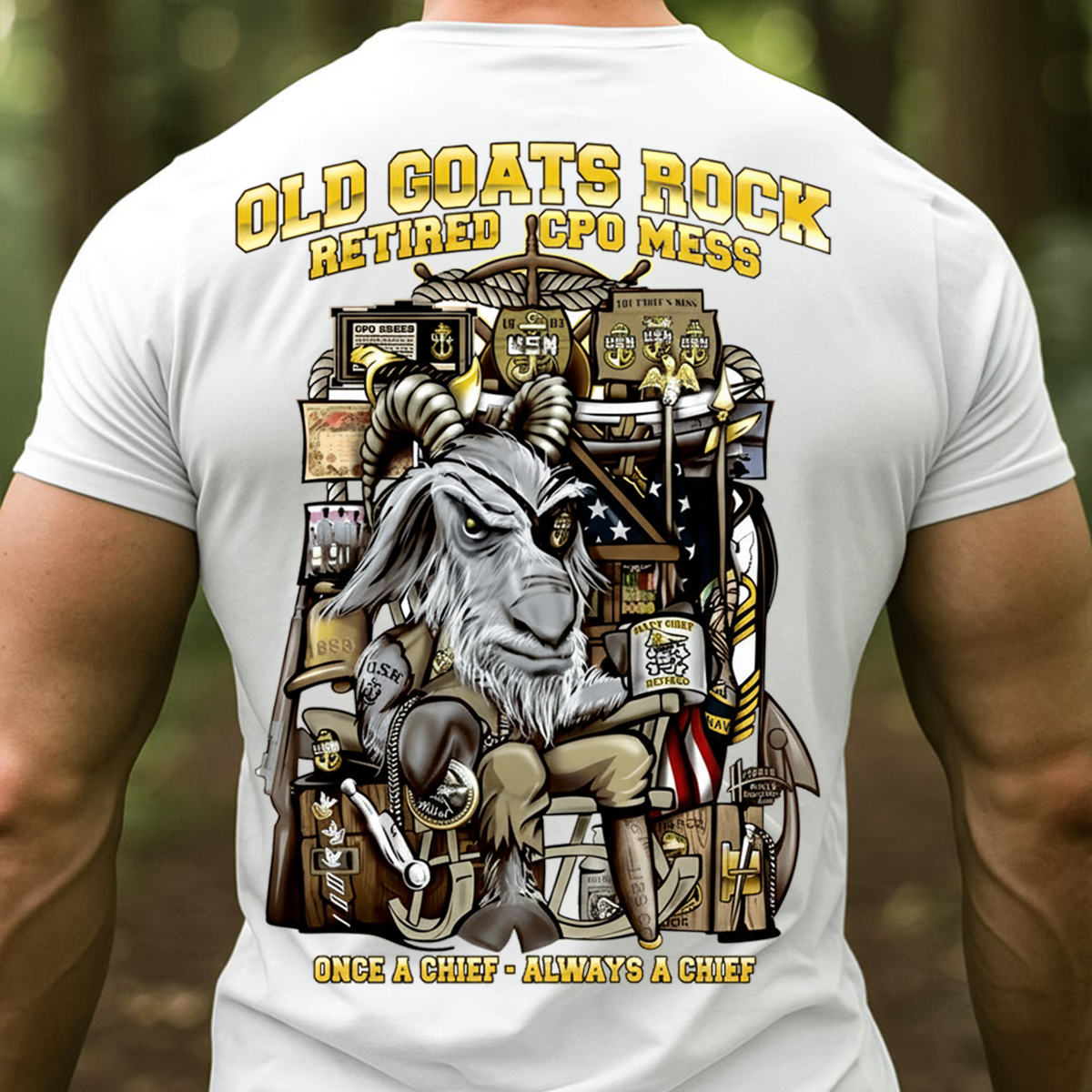 Old Goats Rock T-Shirt, Sweatshirt, Hoodie– US Navy Retired CPO Mess “Once a Chief Always a Chief” Shirt