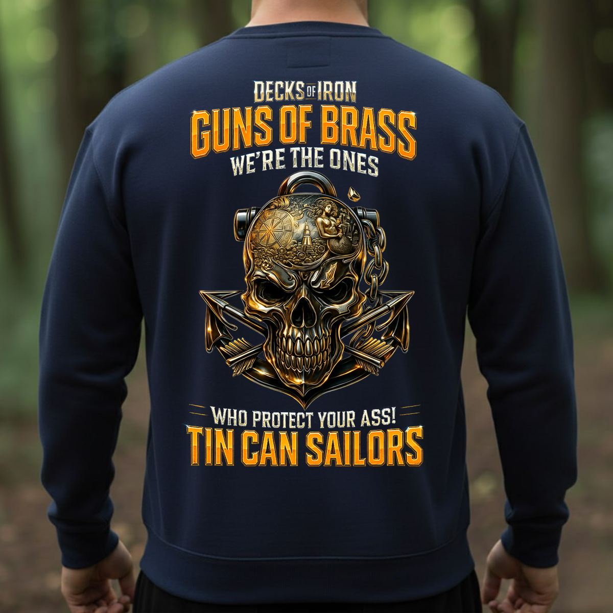 Tin Can Sailors Shirt – Navy Destroyer Veteran Skull Tee, Decks of Iron Guns of Brass Shirt, Military Veteran Gift for Men