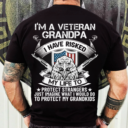 Patriotic Veteran T-Shirt, Sweatshirt, Hoodie – “I’m a Veteran Grandpa” – American Veteran Family Gifts