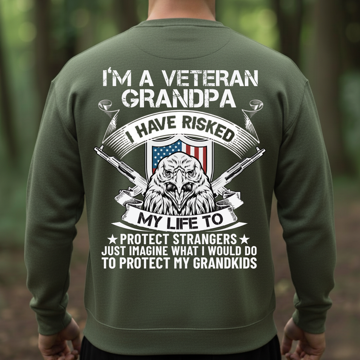 Patriotic Veteran T-Shirt, Sweatshirt, Hoodie – “I’m a Veteran Grandpa” – American Veteran Family Gifts