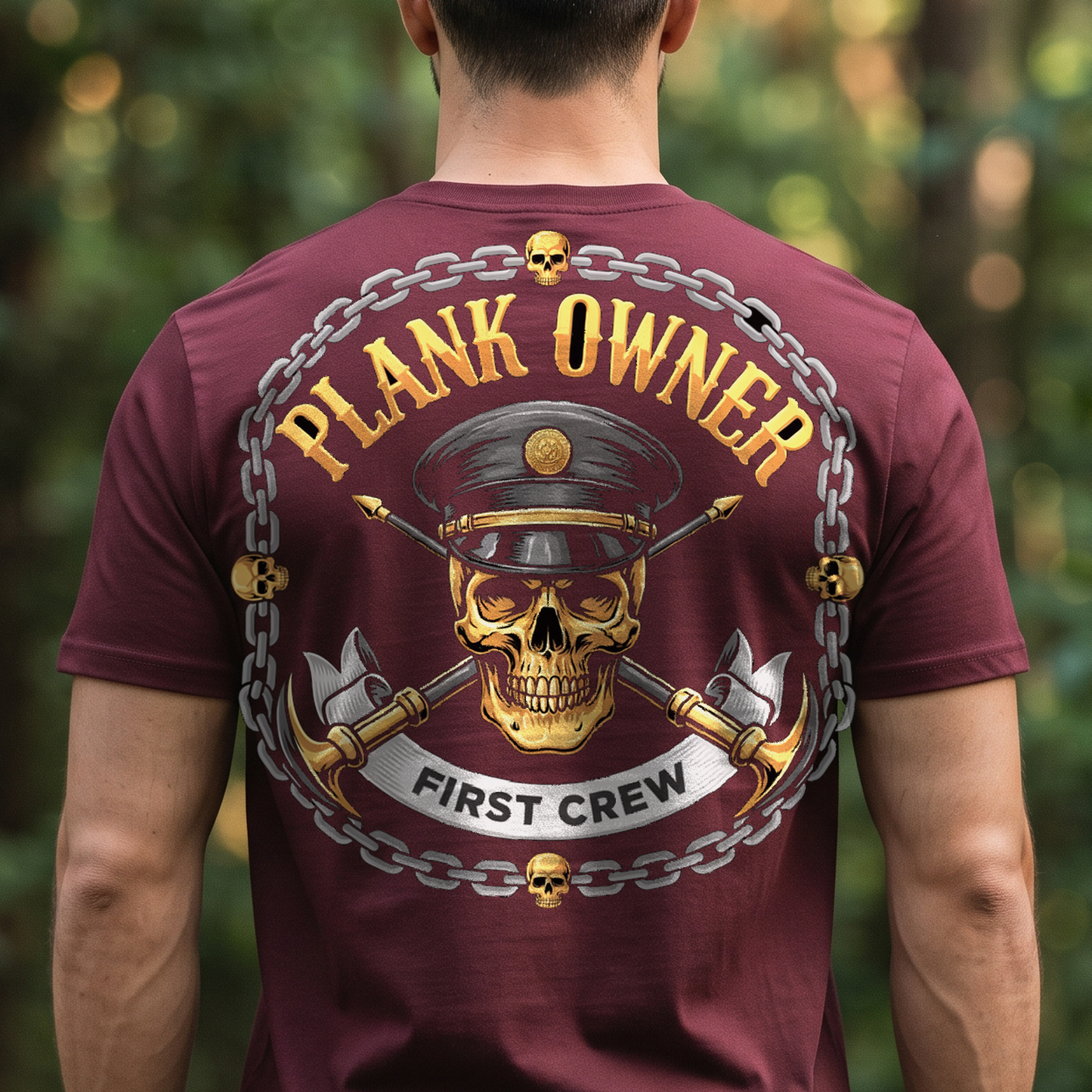 "Plank Owner - First Crew" T-Shirt – Navy Tradition Skull Anchor Gift for Veterans Day