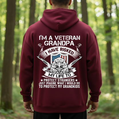 Patriotic Veteran T-Shirt, Sweatshirt, Hoodie – “I’m a Veteran Grandpa” – American Veteran Family Gifts