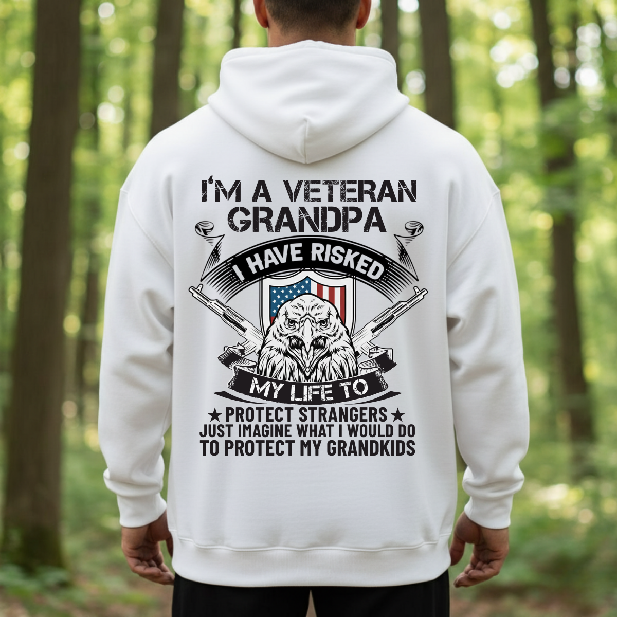 Patriotic Veteran T-Shirt, Sweatshirt, Hoodie – “I’m a Veteran Grandpa” – American Veteran Family Gifts