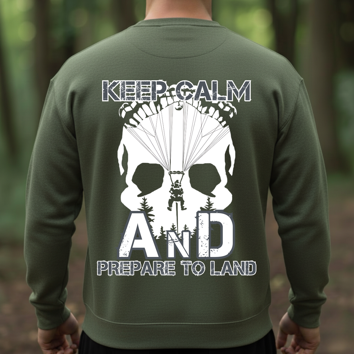 Airborne Veteran T-Shirt, Sweatshirt, Hoodie — “Keep Calm and Prepare to Land” — Paratrooper Veteran Apparel