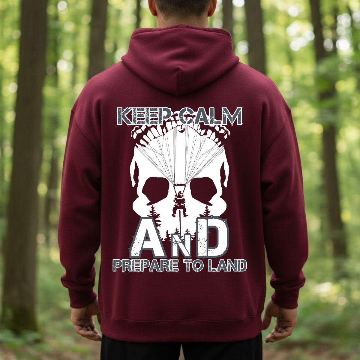 Airborne Veteran T-Shirt, Sweatshirt, Hoodie — “Keep Calm and Prepare to Land” — Paratrooper Veteran Apparel