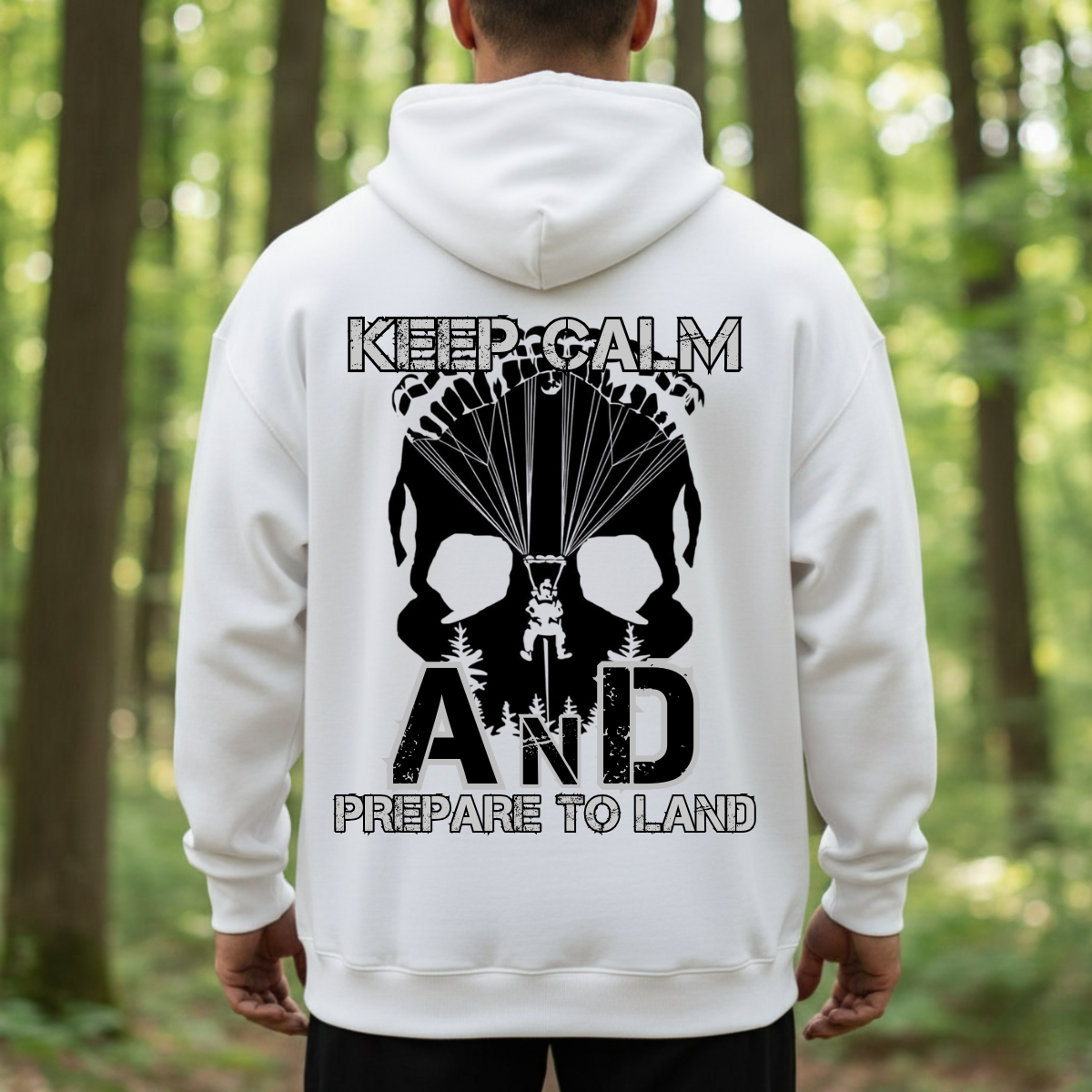 Airborne Veteran T-Shirt, Sweatshirt, Hoodie — “Keep Calm and Prepare to Land” — Paratrooper Veteran Apparel