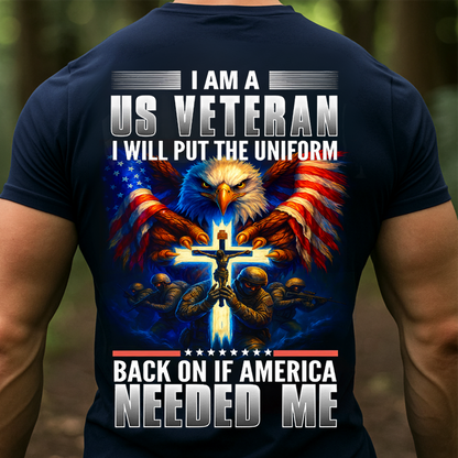 US Veteran T-Shirt – American Flag Eagle Cross Military Pride Shirt for Veterans