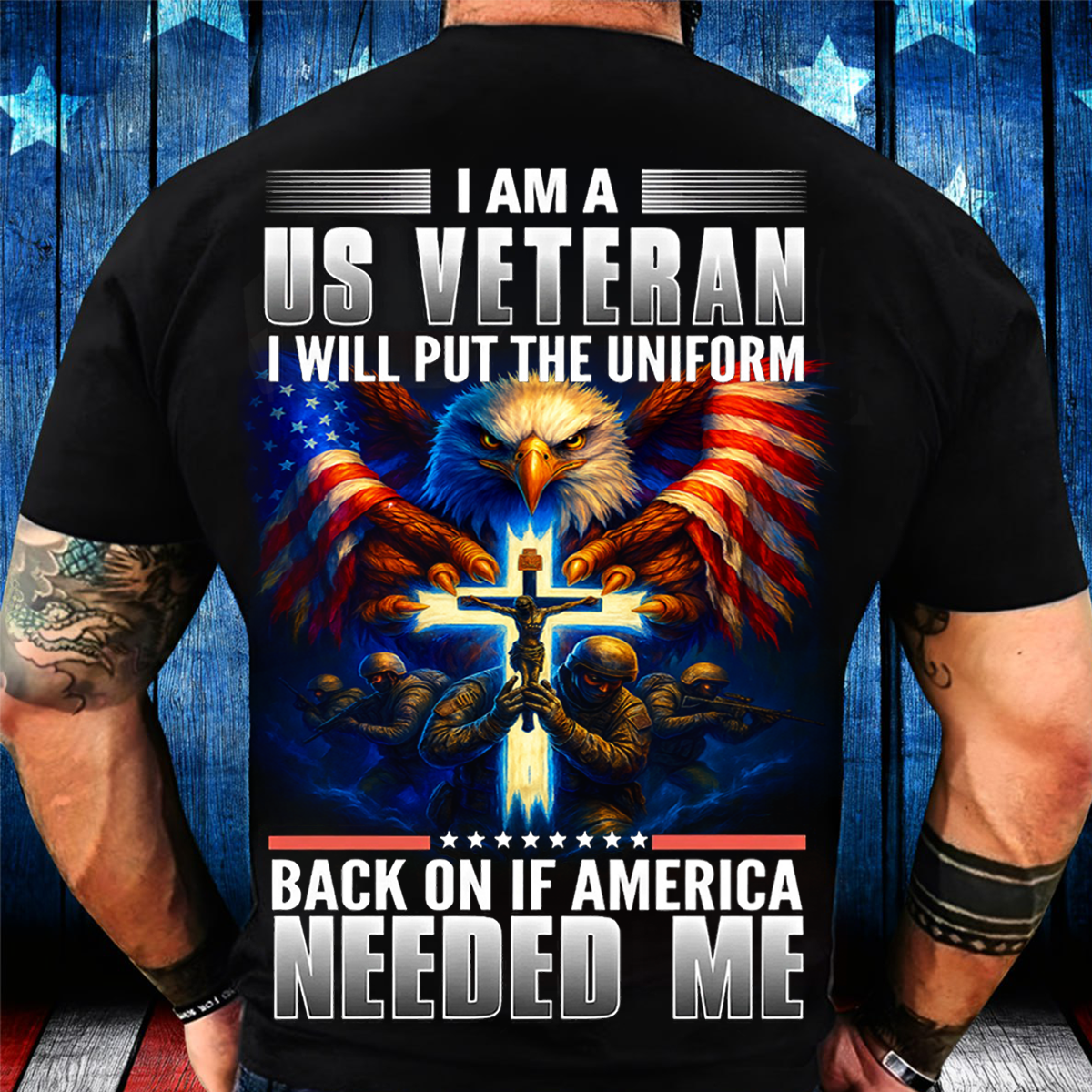 US Veteran T-Shirt – American Flag Eagle Cross Military Pride Shirt for Veterans