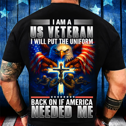 US Veteran T-Shirt – American Flag Eagle Cross Military Pride Shirt for Veterans