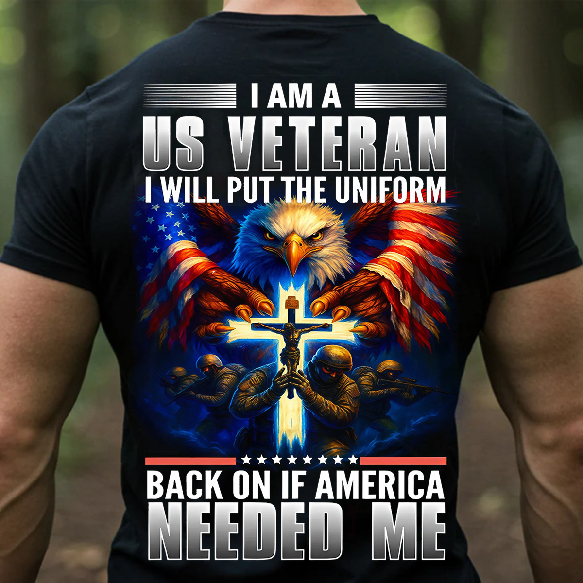 US Veteran T-Shirt – American Flag Eagle Cross Military Pride Shirt for Veterans