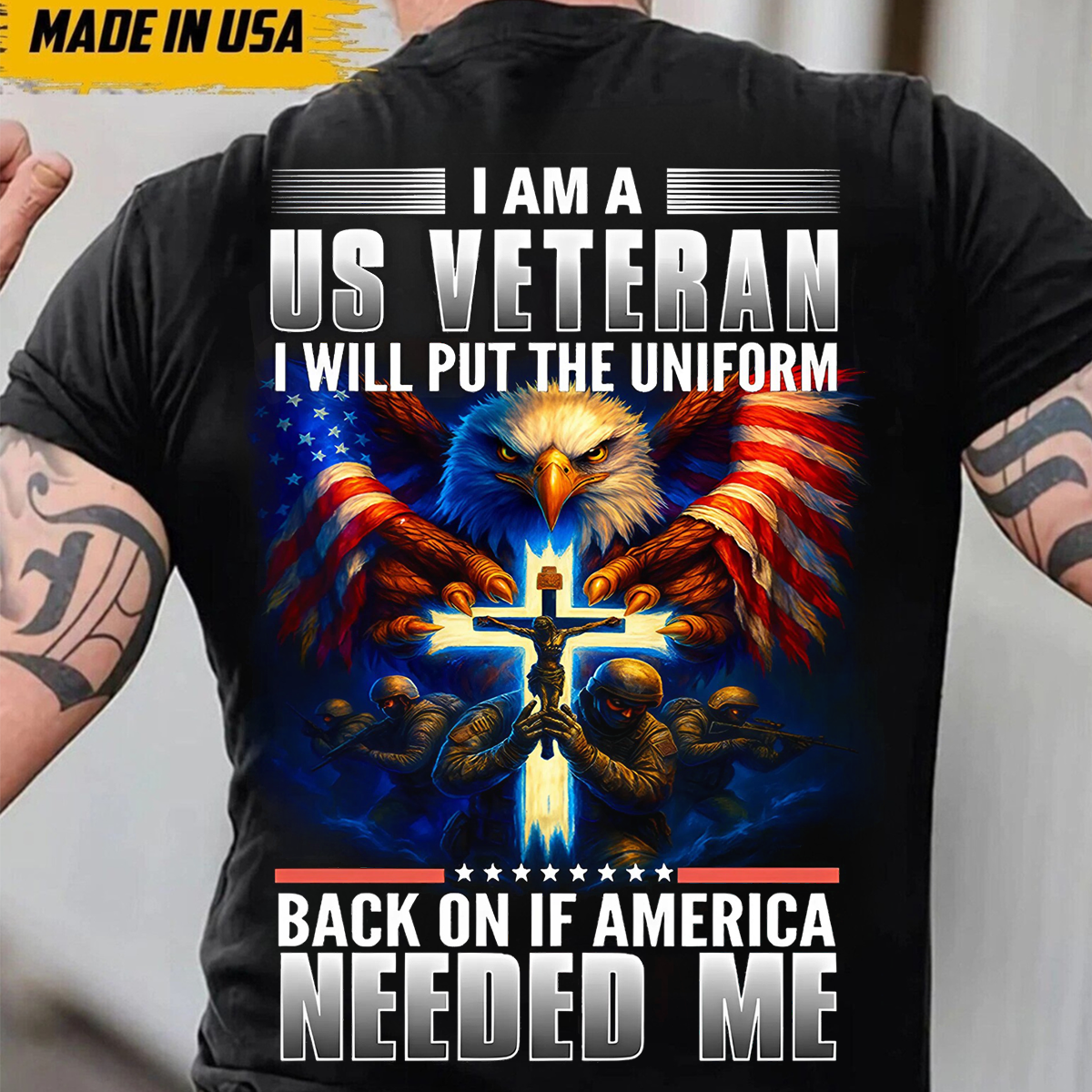 US Veteran T-Shirt – American Flag Eagle Cross Military Pride Shirt for Veterans