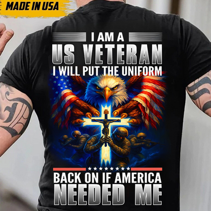US Veteran T-Shirt – American Flag Eagle Cross Military Pride Shirt for Veterans