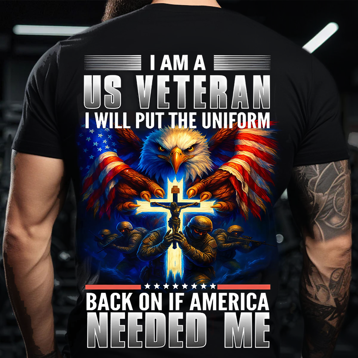 US Veteran T-Shirt – American Flag Eagle Cross Military Pride Shirt for Veterans