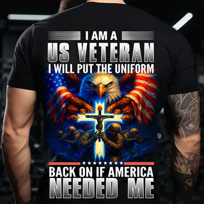 US Veteran T-Shirt – American Flag Eagle Cross Military Pride Shirt for Veterans