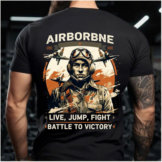 Military Veteran T-Shirt – Live, Jump, Fight  – Patriotic Airborne Apparel