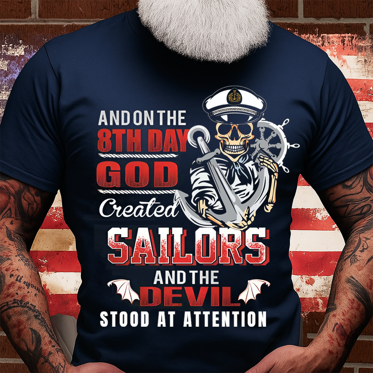 Navy Sailor Veteran T-Shirt – On the 8th Day God Created Sailors Skull Anchor Military Tee