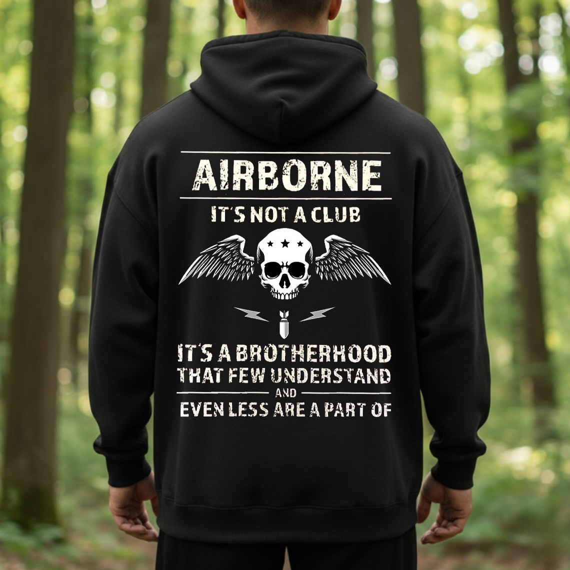 Airborne Brotherhood Military Veteran T-Shirt - Skull Wings Paratrooper Pride Tee