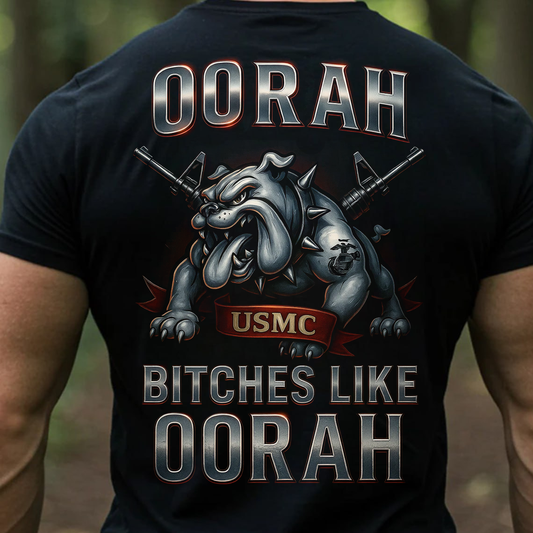 USMC Oorah Bulldog T-Shirt, Sweatshirt, Hoodie – Marine Corps Pride Military Humor Tee for Veterans and Marines