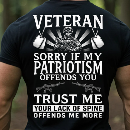 Veteran T-Shirt, Sweatshirt, Hoodie – Sorry If My Patriotism Offends You Tee, Proud American Military Veteran Shirt for Men, Patriotic Gift