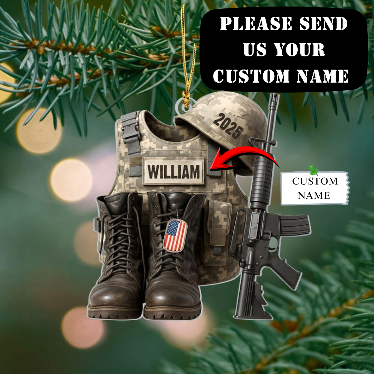 Personalized Military Uniform Ornament, Custom Name Veteran Military Ornament, Military Car Ornament Gift, Military Xmas Gift