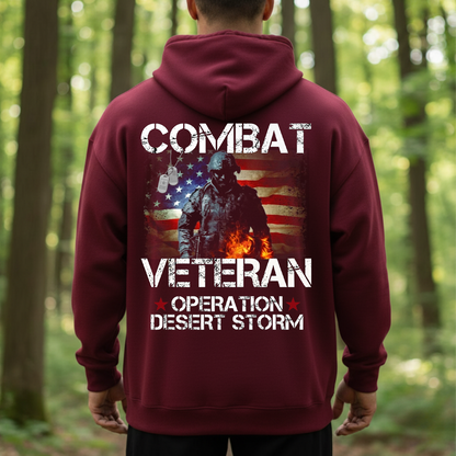 Combat Veteran Shirt, Sweatshirt, Hoodie – Operation Desert Storm Military T-Shirt for Men, American Flag Soldier Tee, Patriotic Veteran Gift