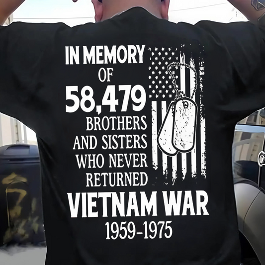 Vietnam War Memorial T-Shirt – Honoring 58,479 Fallen Heroes – Never Forgotten