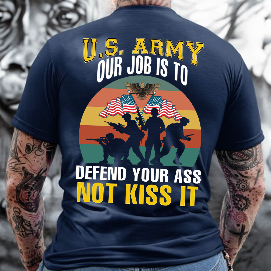 U.S. Army Defend Not Kiss It T-Shirt, Funny Military Soldier Patriotic Veteran Tee