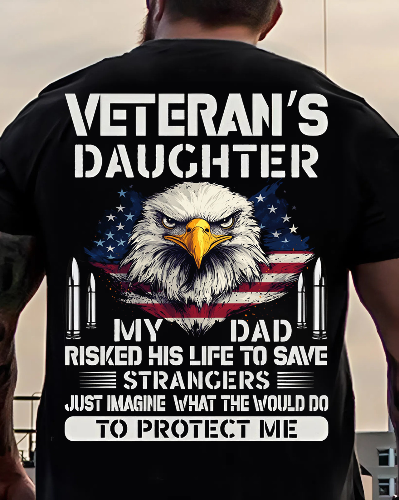 Veteran’s Daughter T-Shirt – Proud Military Family Apparel with Bald Eagle & Patriotic Quote