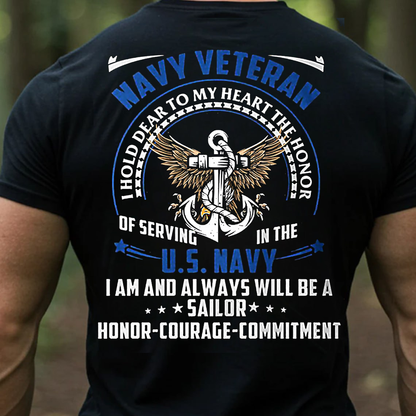 US Navy Veteran T-Shirt, Proud U.S. Navy Sailor Military Tee, Honor Courage Commitment Shirt