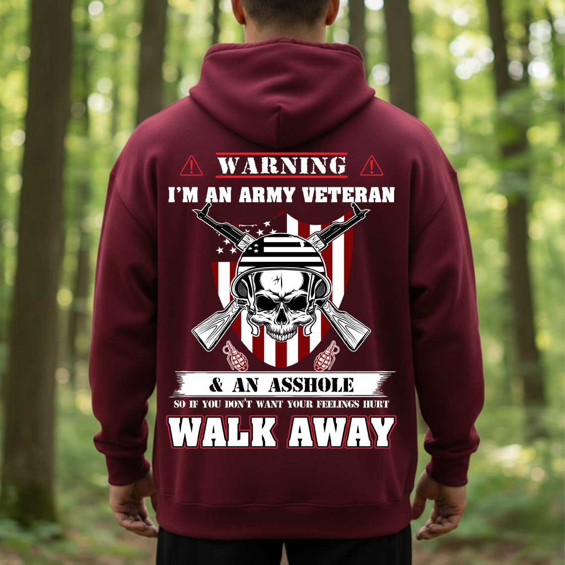 Army Veteran Warning T-Shirt, Sweatshirt, Hoodie – Walk Away Skull Military Humor Tee for Proud Veterans
