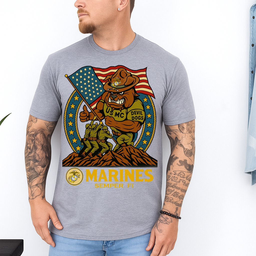 Marines T-Shirt – Devil Dogs Emblem, A Special Gift for Fathers and Men